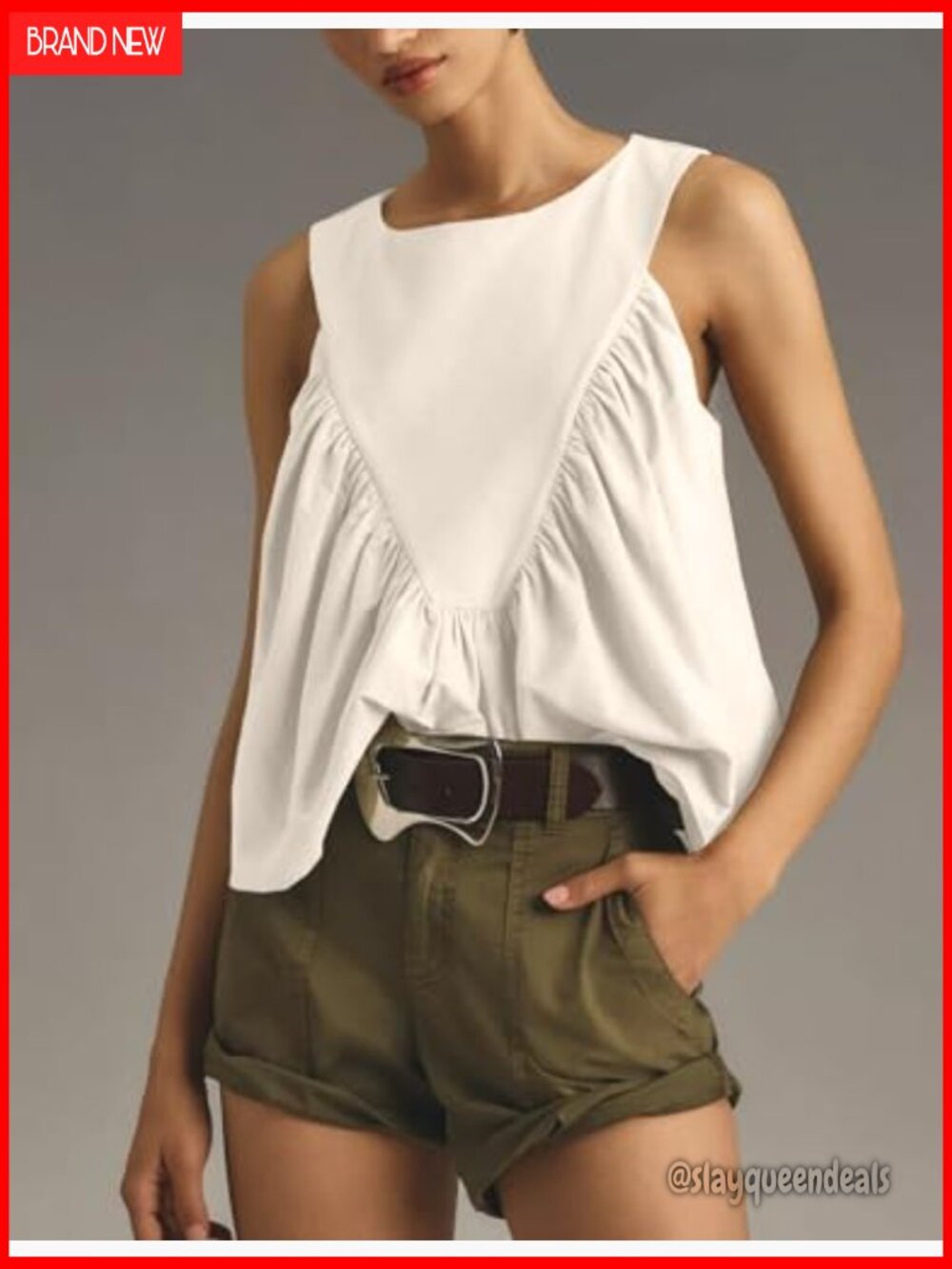 Peplum Babydoll Top Shirred Swing Tank Tops Pleated Flowy Loose Fit Ruffled Vest - Picture 3 of 7